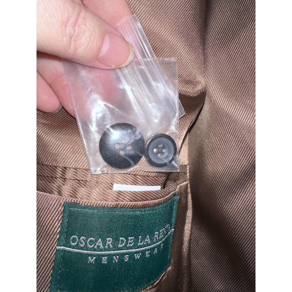 Oscar de la Renta Men's Vintage 46L Brown‎ Beige Houndstooth Wool Blazer - Picture 7 of 8
